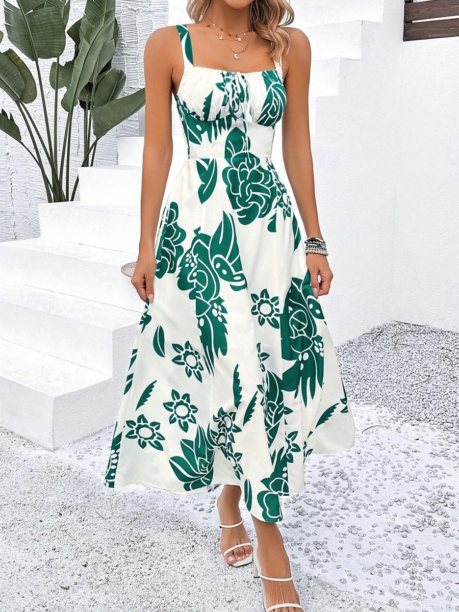 Női Maxiruha A vonalú ruha Slip ruha Szabadság Alkalmi Boho Szabadtéri Alkalmi Normál Virágos Ujjatlan Spagettipánt Sötétkék Medence Lóhere Nyár Tavasz 2025 - $34.99 –P7