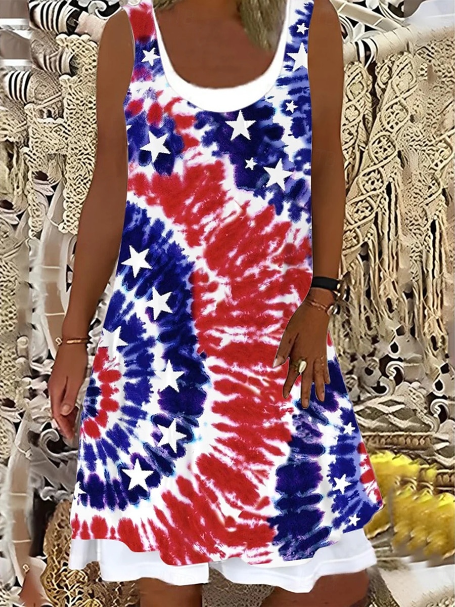 Abito Mini Patriotico da Donna Abito T Shirt Abito Tee Abito da Sole Abito a A Vacanza Casual Boho Quotidiano Uscire Taglio Largo Grafica Bandiera Tie Dye Senza Maniche U Collo Rosso del 2025 a $23.99 –P1
