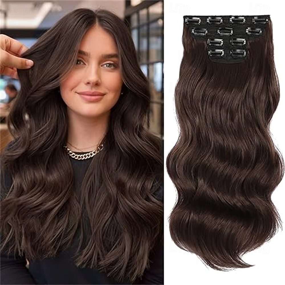 Extensions de cheveux à clipser 20 pouces, extensions de cheveux longs blonds mélangés noirs, 4 pièces, postiches synthétiques souples pour femmes de 2025 ? $26.99 –P6