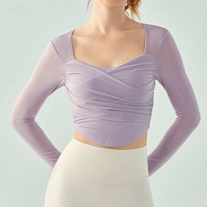 Women's Sports shirts pilates top Sports Top V-neckline Skin Friendly Quick Dry Softness Mesh Long Sleeve Sports Solid Color Top For Pilates Yoga Activewear 2026 - $25.99 –P5