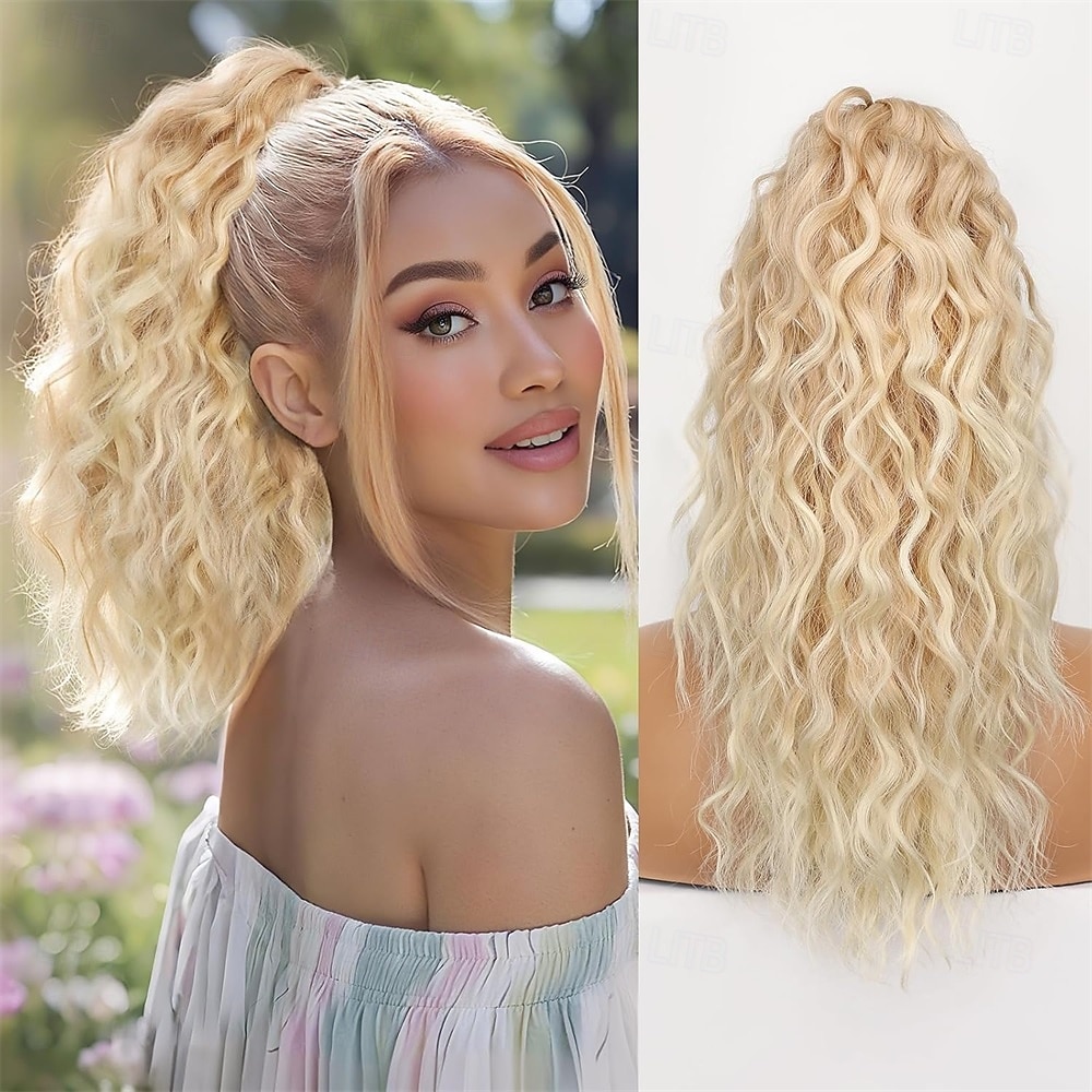 Extension per coda di cavallo con clip a artiglio, code di cavallo ondulate da 18 pollici, extension per capelli a strati, soffici, con clip per donne, posticci sintetici, nero ombré, biondo misto. del 2025 a $21.99 –P5
