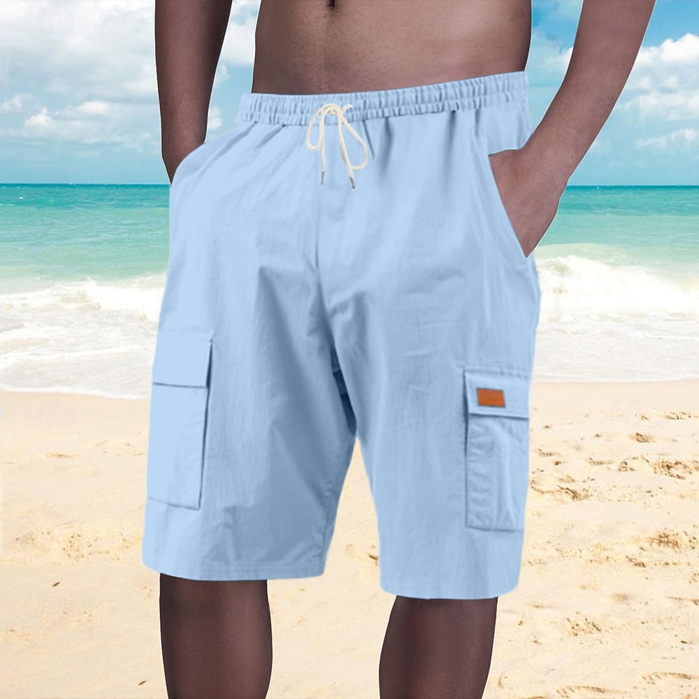 Herren Shorts Leinenshorts Sommershorts Strandshorts Kordelzug Elastischer Bund Mehrere Taschen Einfach Komfort Atmungsaktiv Knielang Outdoor Täglich Strand Urlaub Mode Schwarz Weiß 2026 - $20.99 –P11