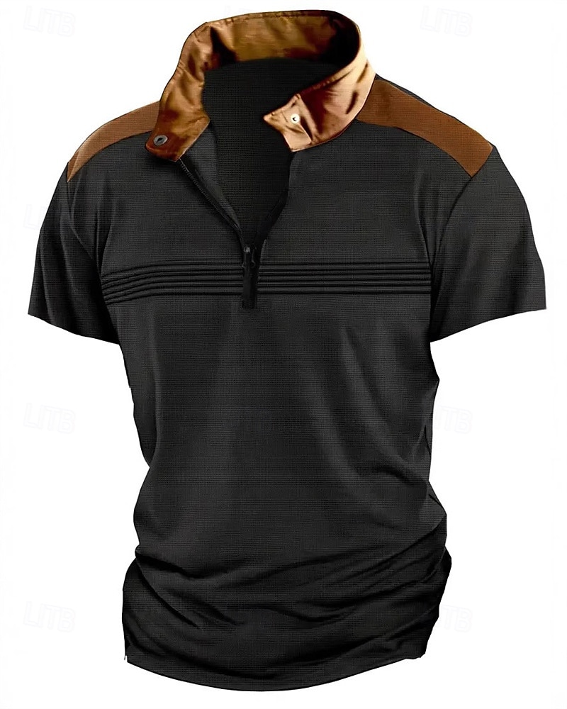 Herren Viertel-Reißverschluss-Poloshirt Golfshirt Arbeit Lässig Revers Kurzarm Basic Modern Farbblock Patchwork Sommer Normale Passform Schwarz Weiß Himmelblau Khaki Grau 2025 - $20.99 –P6