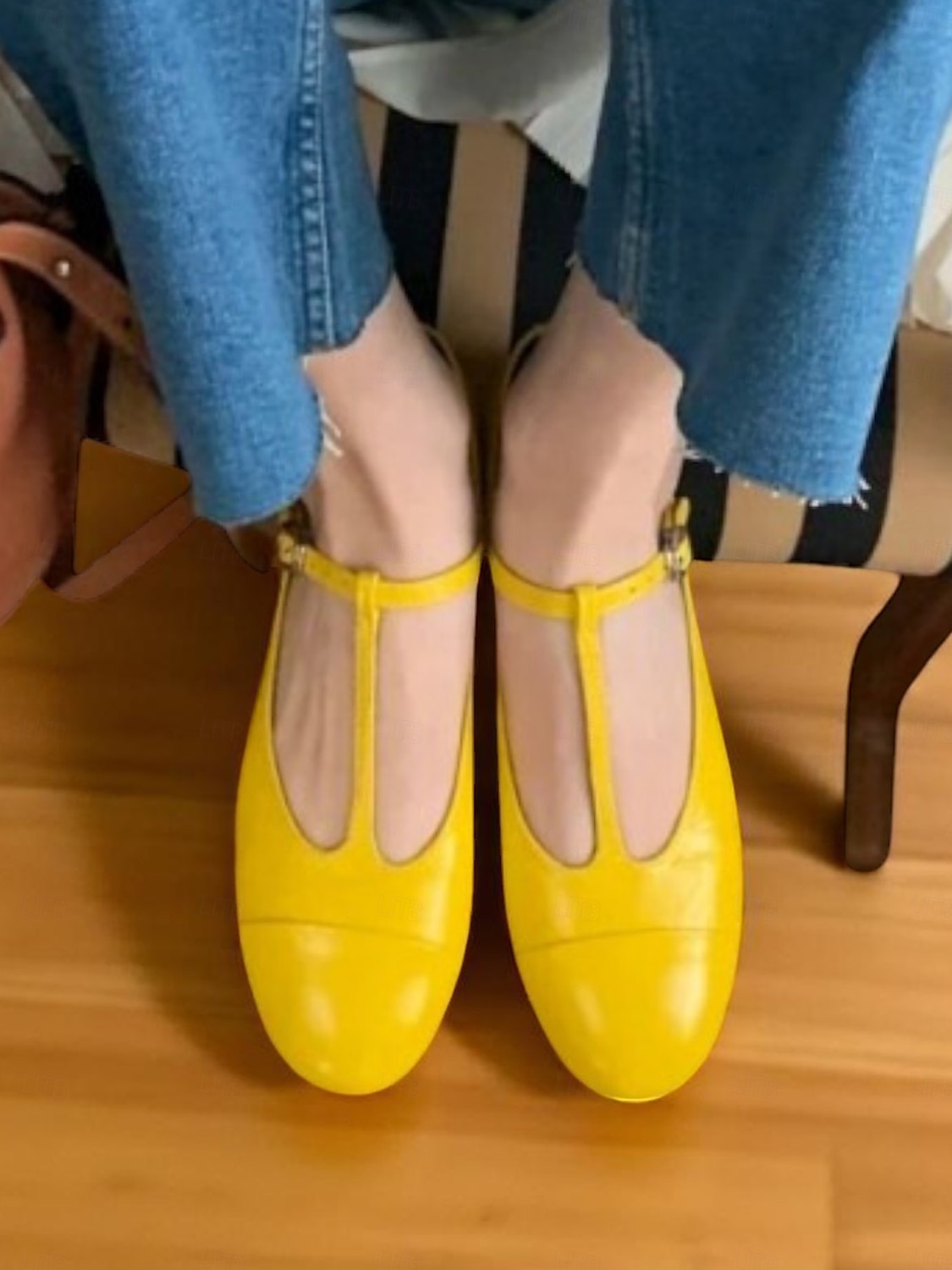 sapatilhas femininas amarelas com tiras em T, mary janes vintage com bico redondo para encontros casuais e uso diário de 2025 por $42.99 –P3