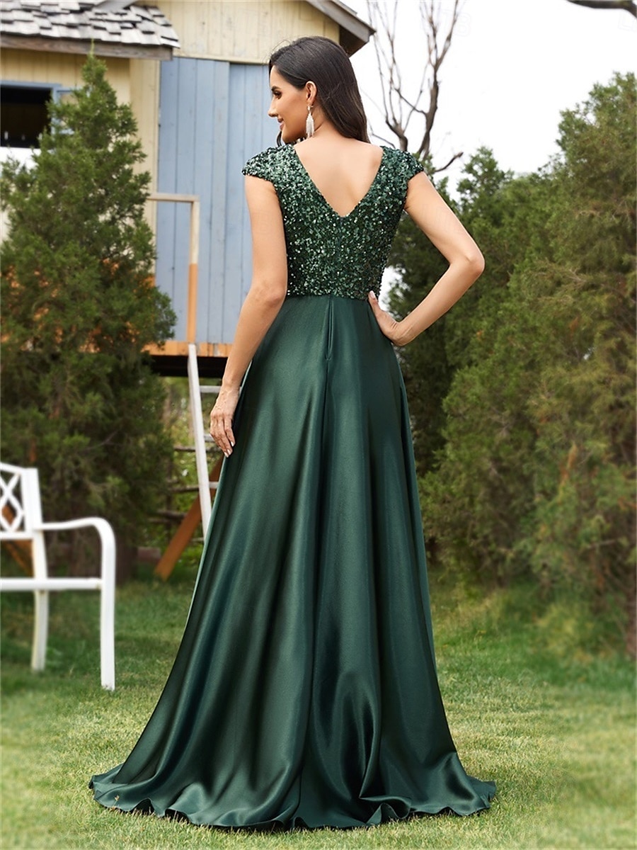 Vestidos de Quinceanera Linha A Vestido Elegante Casamento Formal Comprimento do Chão Sem Mangas Decote em V Cetim com Lantejoulas de 2025 por $99.99 –P13