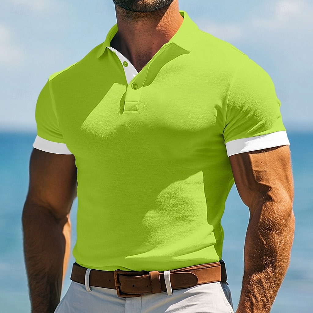 Herren Golfshirt Urlaub Arbeit Revers Gerippter Polokragen Kurzarm Basic Modern Farbblock Patchwork Knöpfe Sommer Frühling Frühling & Sommer Schmale Passform Marineblau Blau Grün Grau Golfshirt 2025 - $20.99 –P10