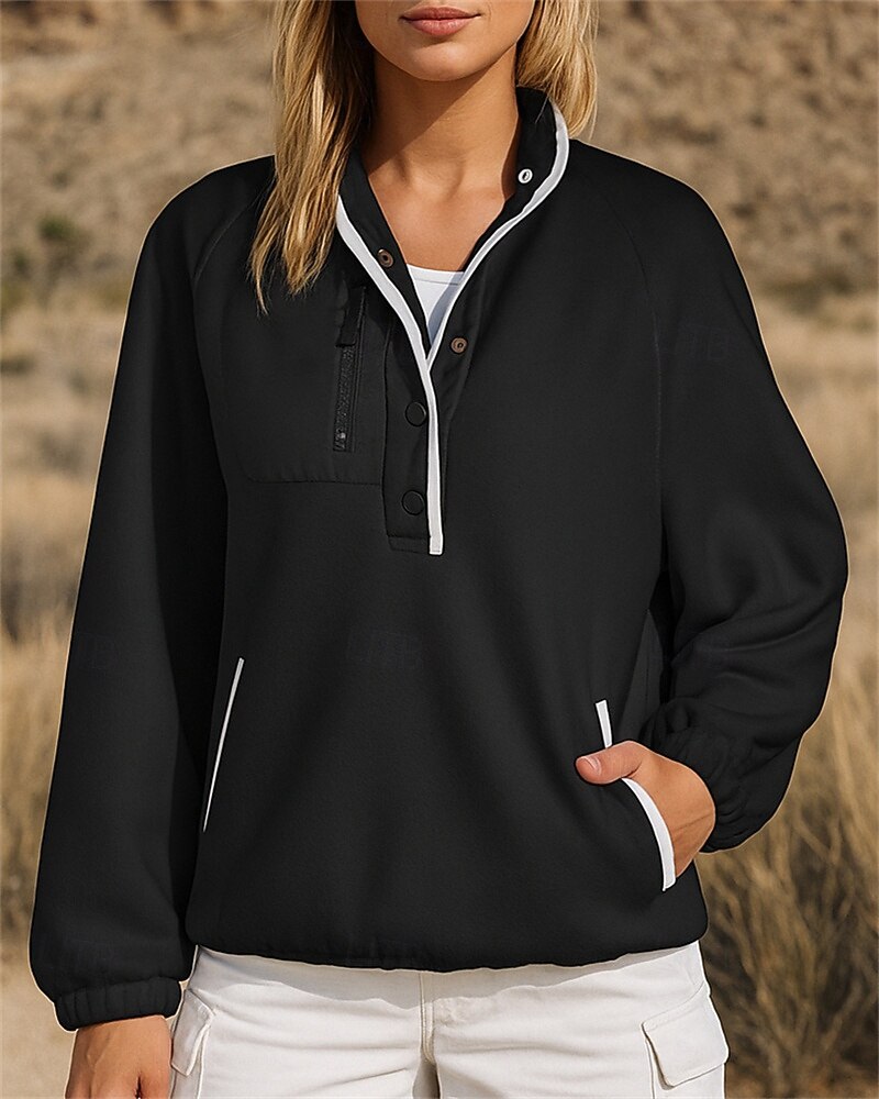 Damen Fleece-Sweatshirt Wander-Sweatshirt Wander Fleece Sweatshirt Langarm Stehkragen Oberteil Außen Thermowarm Leicht Atmungsaktiv Winter Polyester Patchwork Schwarz Weiß Rosa Tennis Golfspiel Laufen 2025 - $29.99 –P5