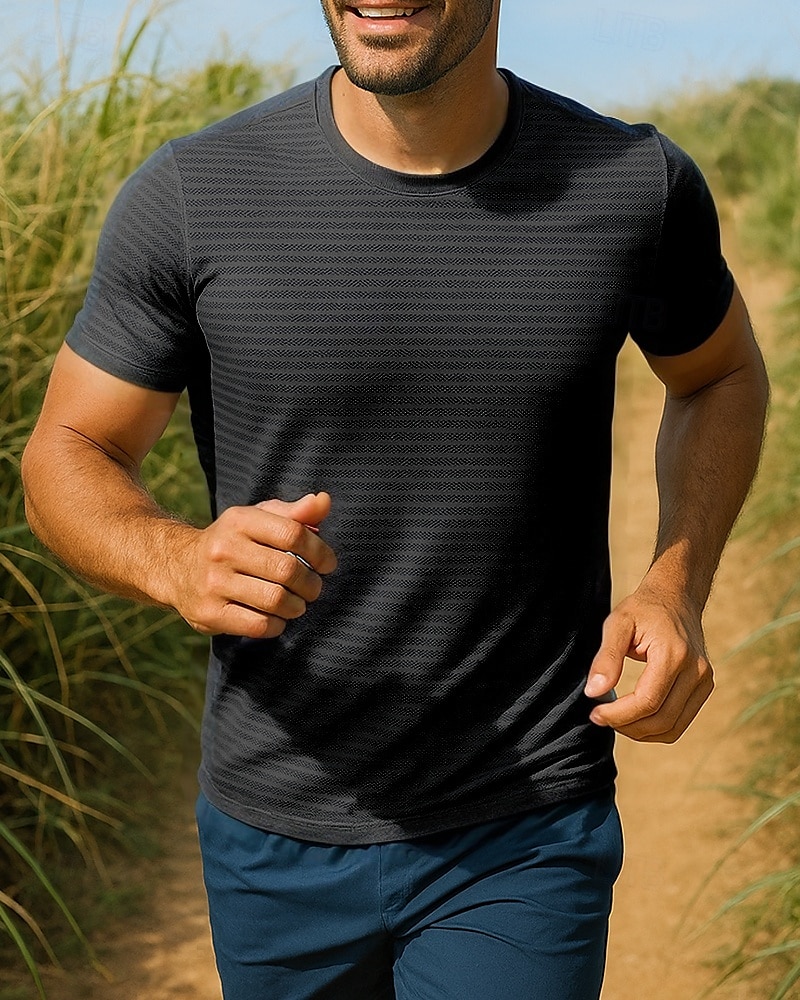 Ανδρικά Τρέξιμο Top Tricou de Alergat Κοντομάνικο Μπλουζάκι Αναπνέει Γρήγορο Στέγνωμα Ελαφρύ Ελαστικό Τέννις Γκολφ Τρέξιμο ΑΘΛΗΤΙΚΑ ΡΟΥΧΑ Ρούχα Γυμναστικής Ριγέ Μαύρο Λευκό Θαλασσί 2025 - $21.99 –P6
