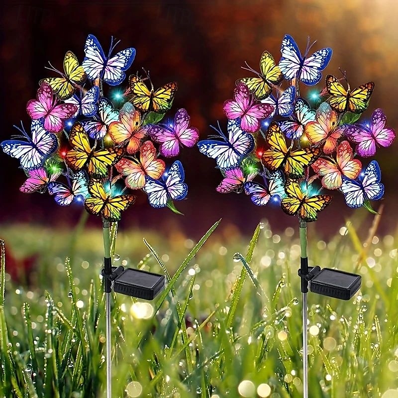 2 Pcs Solar Butterfly Tree Lights Outdoor Waterproof Pathway Lights for Wedding Party Villa Walkway Garden Lawn Camping Party Landscape Decoration 2025 - $26.99 –P2