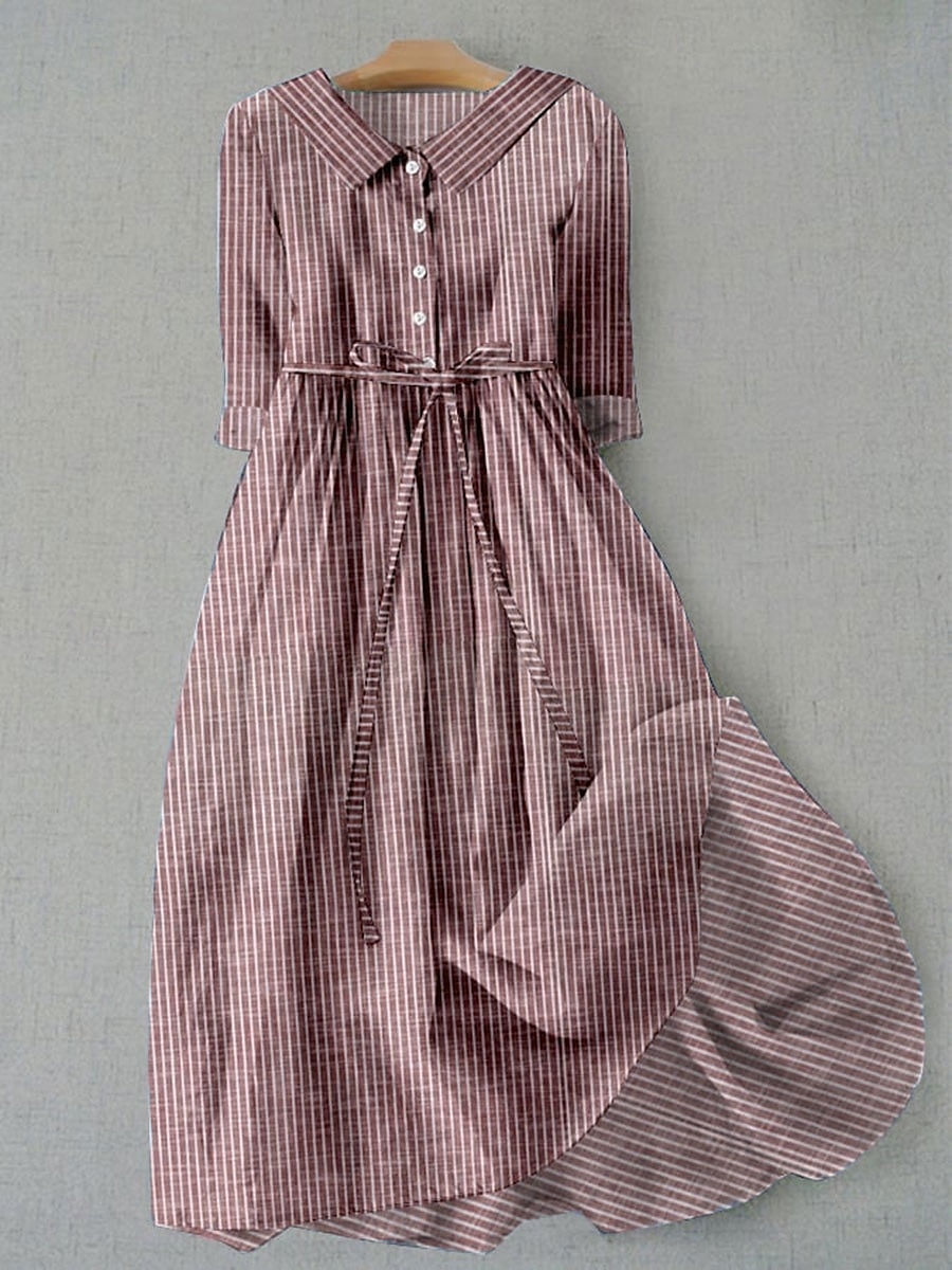 Pentru femei Rochii Midi Rochie A line Rochie Fit And Flare Casual Zilnic Dată Fit regulat Grafic Dungi Manșon Jumate Guler Cămașă Roșu-aprins Albastru piscină Trifoi Vară Primăvară 2025 - $36.99 –P3
