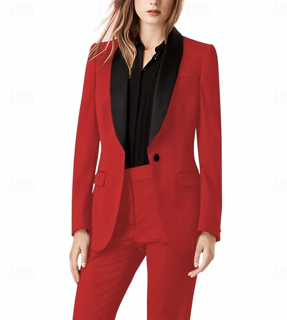 Grün Rot Zweiteiliger Hosenanzug Brautmutterkleid Elegant Revers Bodenlang Stretchstoff Lange Ärmel mit Einfarbig 2025 - $149.99 –P8