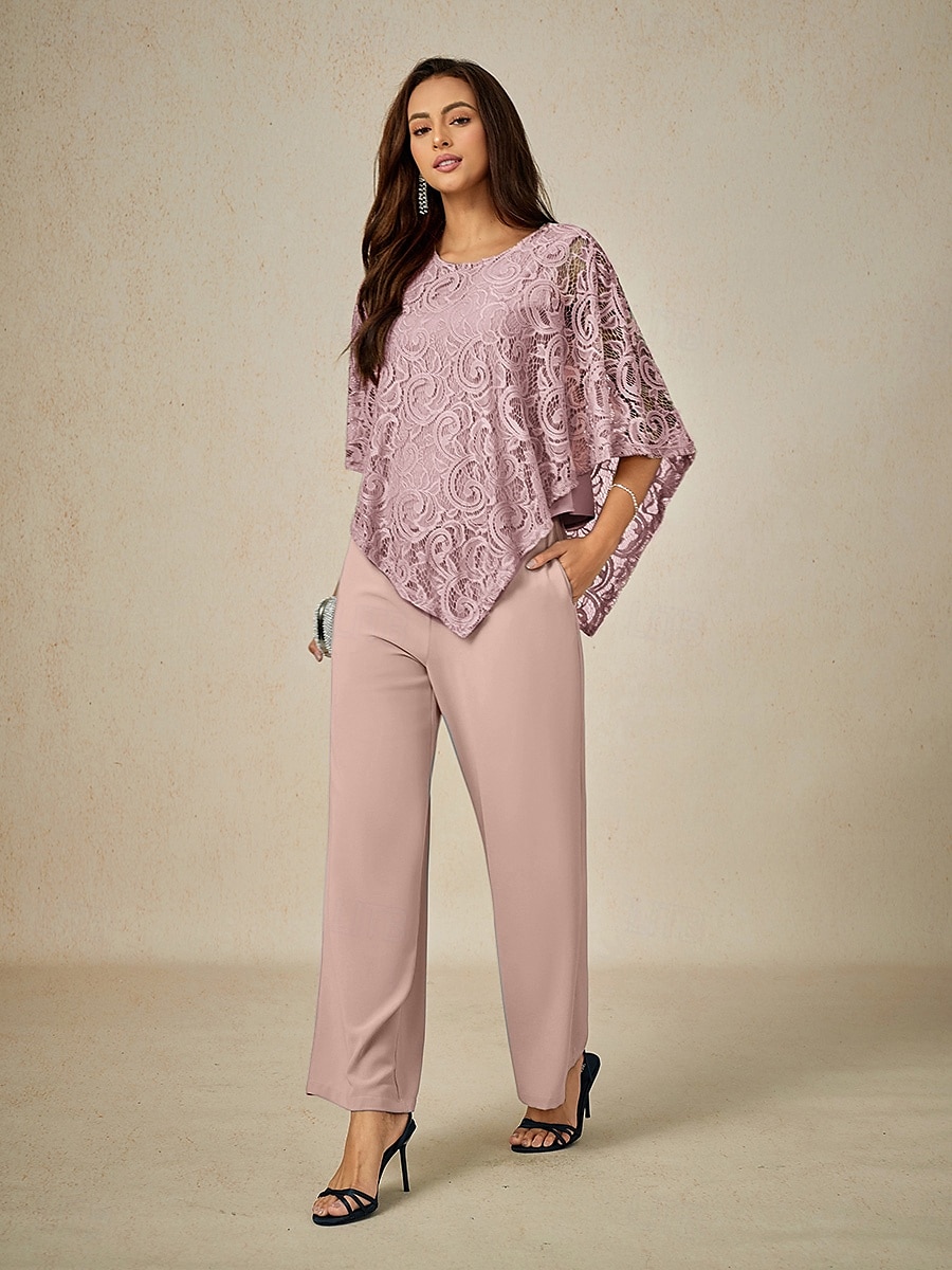 Жен. Блуза Нарядные Топы Полотняное плетение Элегантный стиль Рукав до локтя Вырез под горло Обычные топы Свадебный гость Повседневные Кружева Пэчворк Многослойный Румяно-розовый Лето Весна 2025 - $49.99 –P1