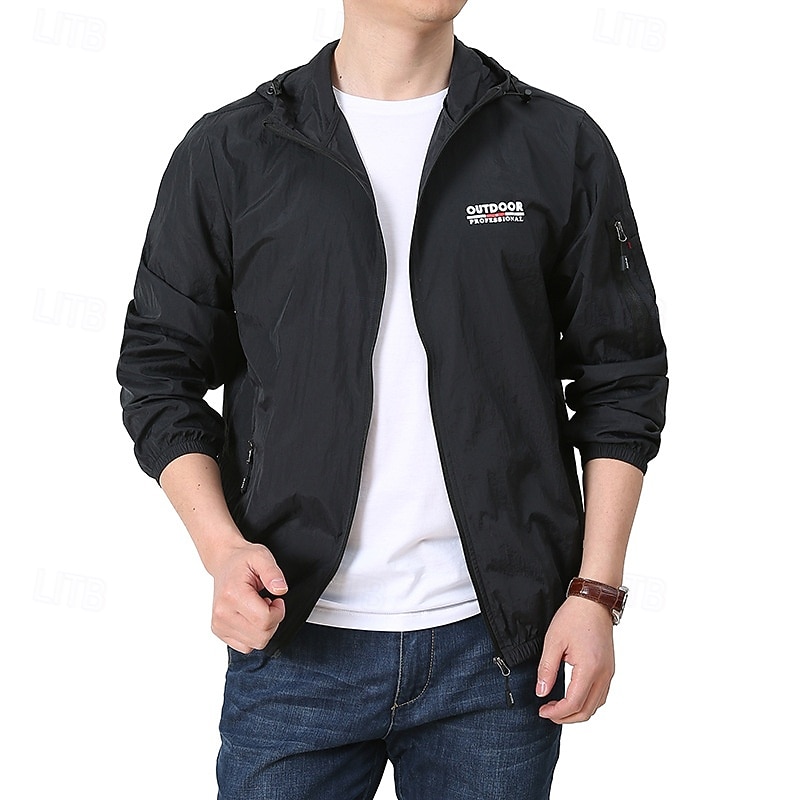 Men's Windbreaker Hiking Jacket Rain Coat Outdoor Waterproof Sun Protection Windproof Hiking Outfits Hiking Clothes Spring Autumn / Fall Top Camping / Hiking / Caving Running Black Blue Dark Blue 2026 - $19.99 –P2