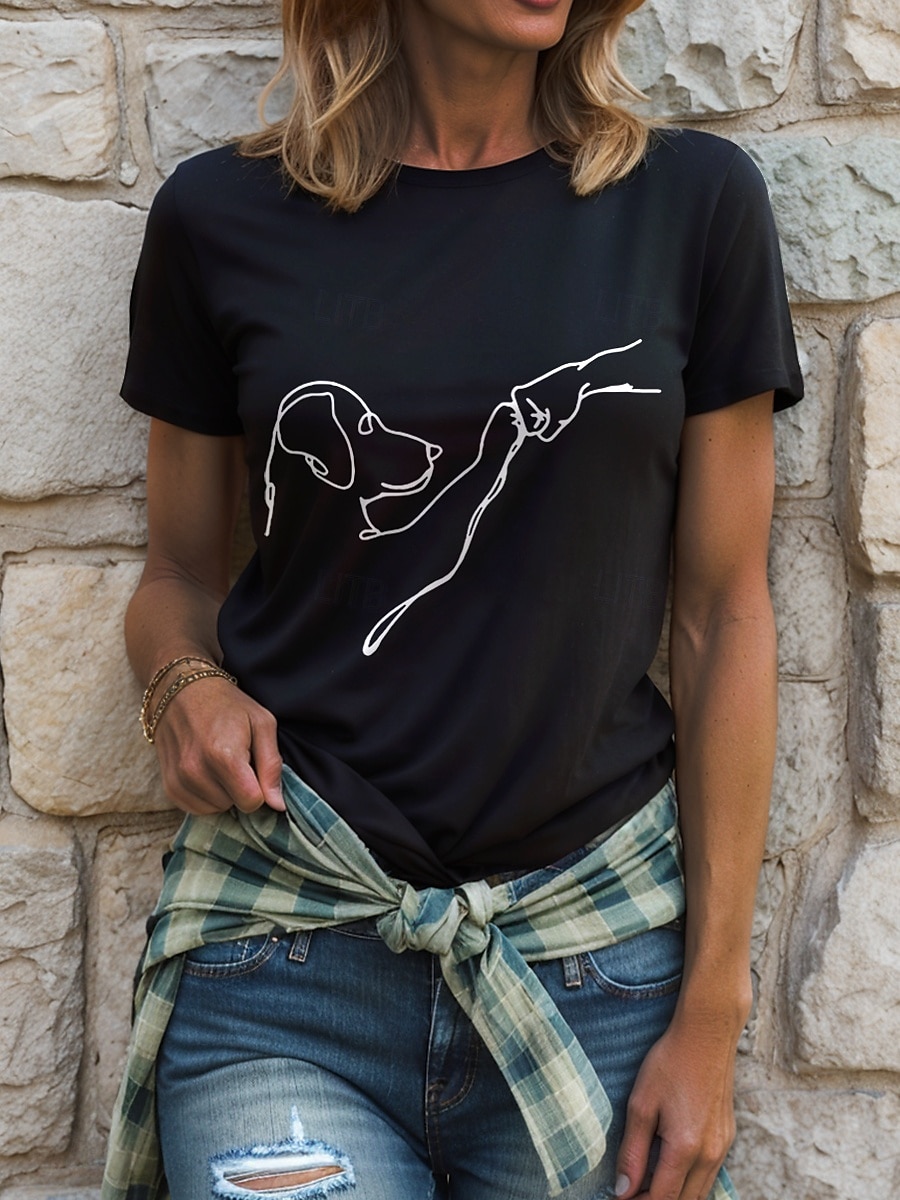 Femmes T-shirt Graphique Animal Chien ancien Élégant Classique Manche Courte Col ras du cou Col rond Hauts Réguliers Quotidien Week-end Imprimé Noir et blanc Blanc / Noir Blanche Rose Claire Rouge de 2025 ? $19.99 –P1