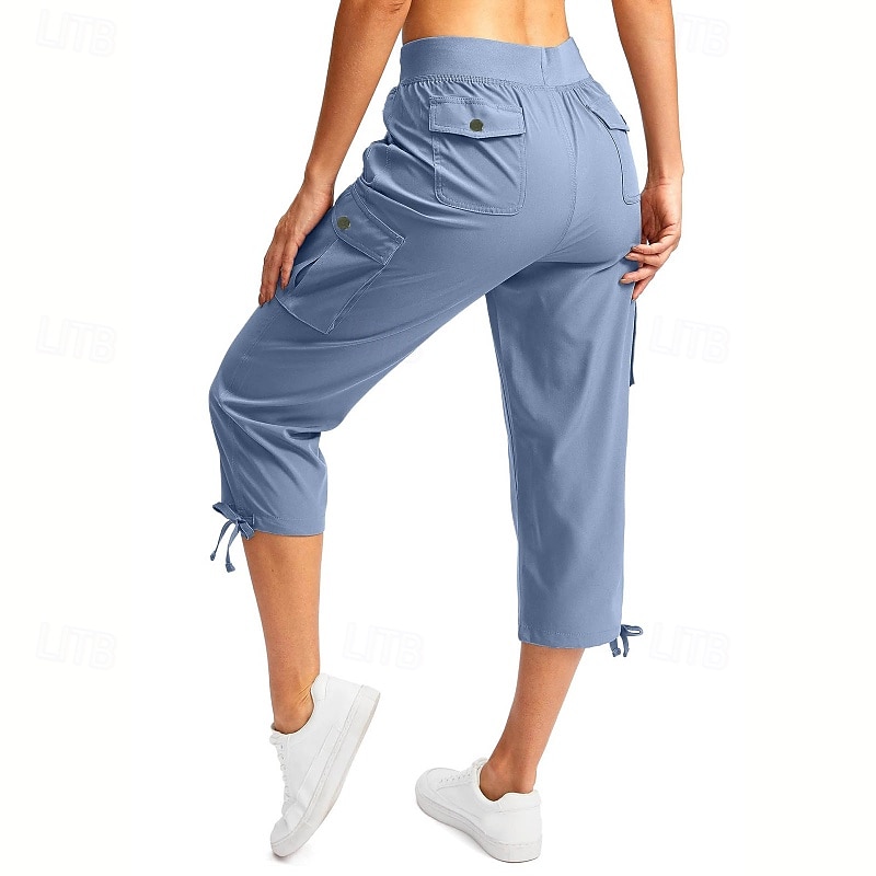 Damen Cargo-Hosen Stoffhosen Streetwear Lässig Wadenlang Natürliche Taille Einfach Tasche Elastisches Kordelzugdesign Bequem Außenbereich Outdoor Streetwear Kamel Dunkelbraun Hellhimmelblau Schwarz 2025 - $22.99 –P11