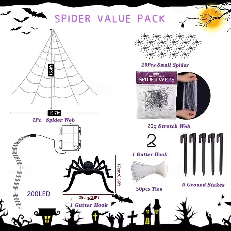2025年 ハロウィーンの新しいクモの巣三角形のウェブシミュレーションスーパーぬいぐるみクモゴーストフェスティバル屋内と屋外の装飾小道具  コレクション – SGD S$43.46 –P12