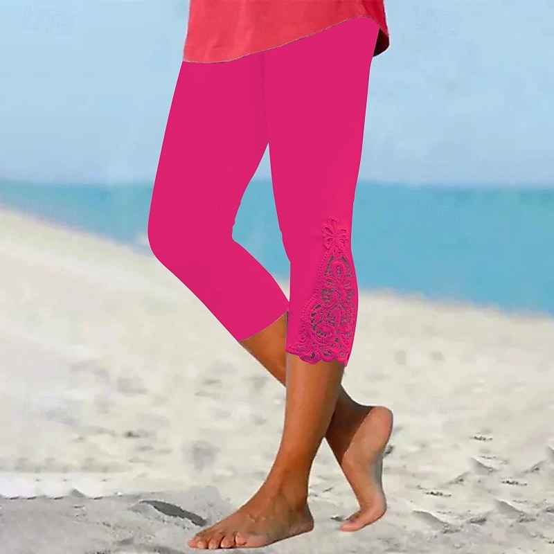 Damen Caprihose Leggings Streetwear Lässig Wadenlang Natürliche Taille Einfach Spitze Patchwork Elastischer Bund Bequem Außenbereich Outdoor Urlaub Alltagstauglich Wein Hellhimmelblau Schwarz Gelb 2025 - $14.99 –P6