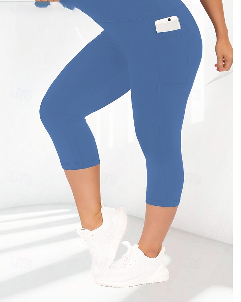 Femmes leggings de pilates Jambières Capri pantalon de sport Avec Poches Léger Pilates Salle de sport Course Leggings Capri Couleur Unie Gris foncé Noir Vert Véronèse Grande taille Des sports Tenues de 2026 ? $17.99 –P19