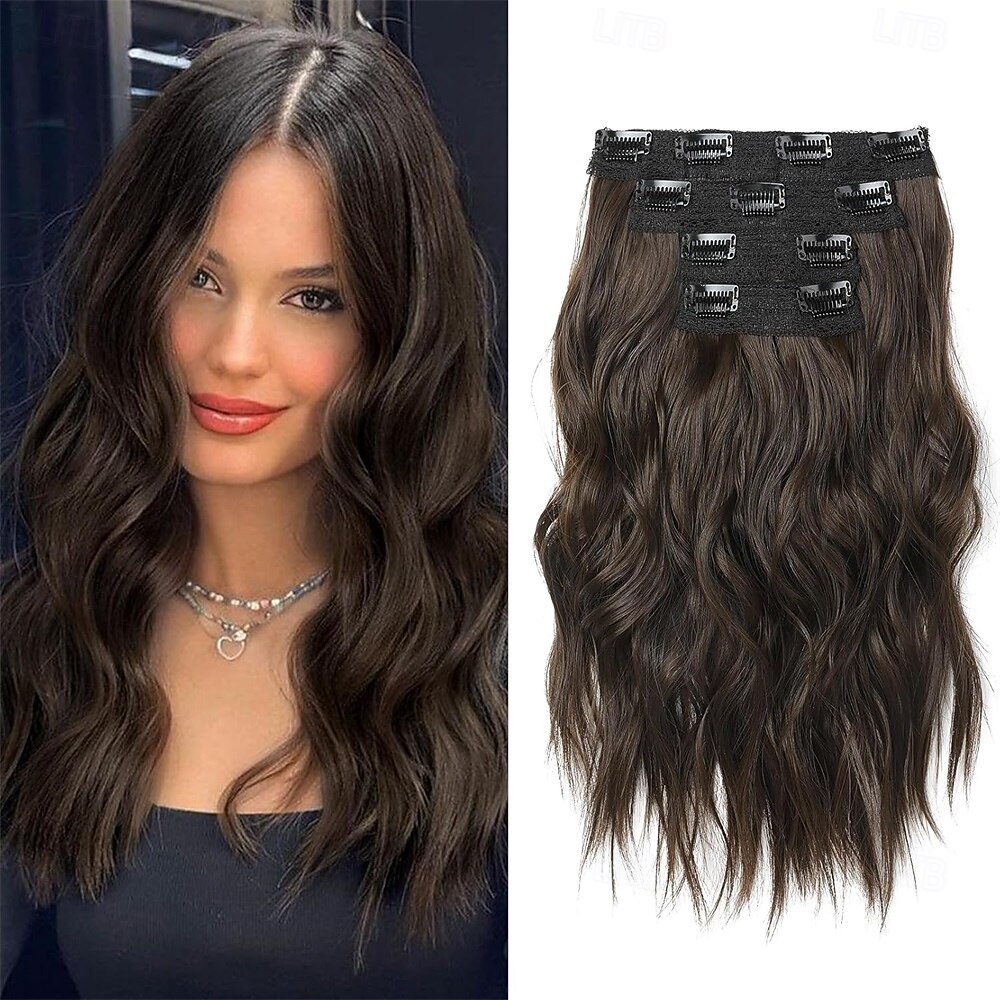 2026年 ヘアエクステンション 14 ショートクリップインヘアエクステンション 4個 合成ビーチウェーブブロンドナチュラルソフトヘアピース女性用 - ハイライト付きダークゴールデンブロンド  コレクション – $28.99 –P9