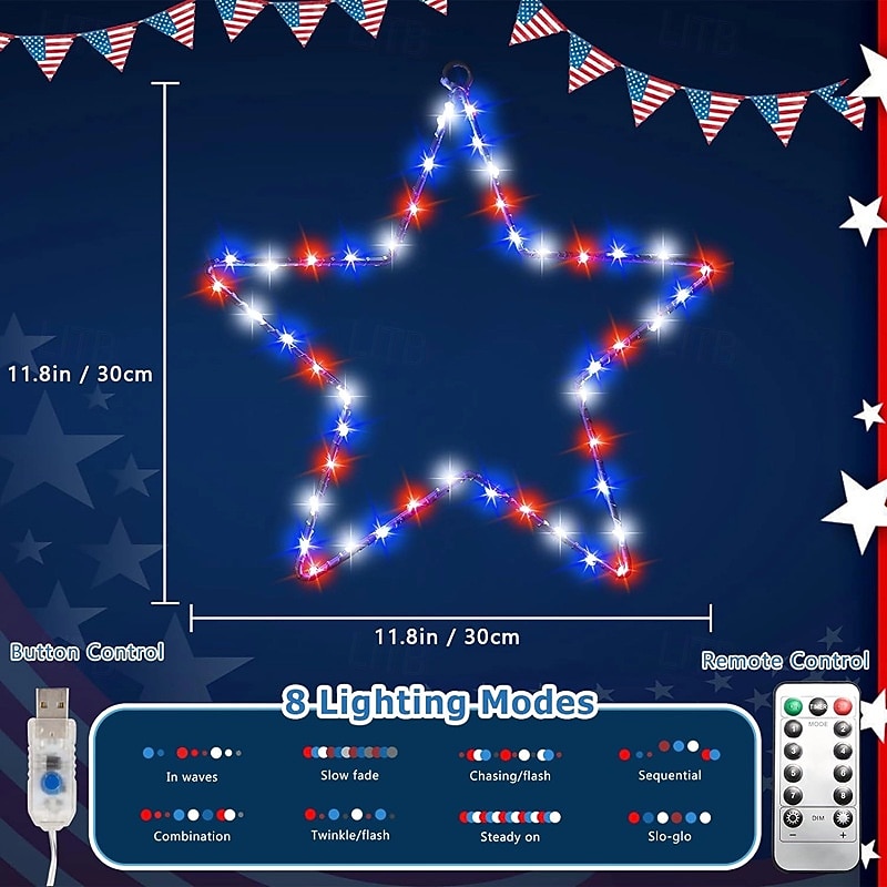 1 Stuk Patriottische Hanglampen Smeedijzer Rood Wit Blauw Vijfpuntige Ster voor 4 juli Onafhankelijkheidsdag 250e Jubileum Herdenking Binnenplaats Balkon Veranda Feest 2026 - $12.99 –P10