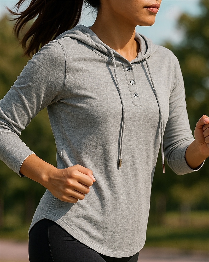 Women's Running Shirt Tennis Shirt Buttons Long Sleeve Tee Tshirt Solid Colored Quick Dry Lightweight Breathable Tennis Golf Running Sportswear Activewear Black White Gray 2025 - $25.99 –P3