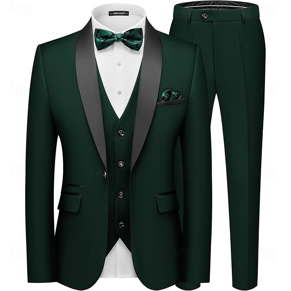 Herren Hochzeits-Party Smokings Anzüge Heimkehranzüge Rot Marineblau Geschäftlich Formal einfarbig Standardpassform 3-teilig Einreiher mit einem Knopf 2025 - $129.99 –P1