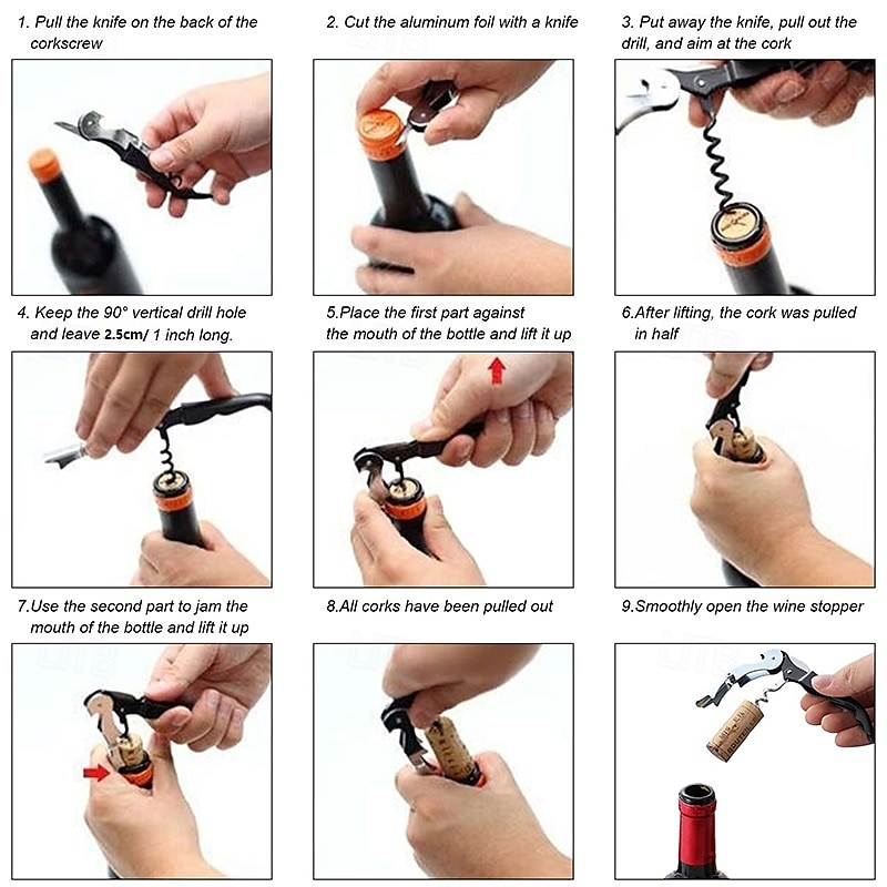 Wine Opener Set Waiters Corkscrew Stainless Foil Cutter Leak Proof Bottle Stoppers Pourer Anti Overflow Collar Drip Ring Included Manual Cap Opening Tool for Cork Manual Wine Bottle Opener Cork 2025 - $8.49 –P3