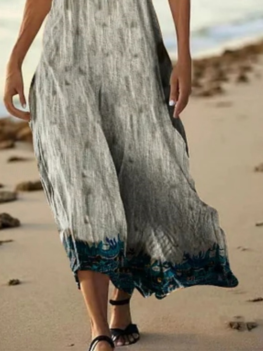 Damen Langes Kleid Maxikleid Freizeitkleid Trägerkleid Sommerkleid afrikanisch Täglich Ferien Strand Normale Passform Blumen Ärmellos V Ausschnitt Grau Sommer 2025 - $21.99 –P2