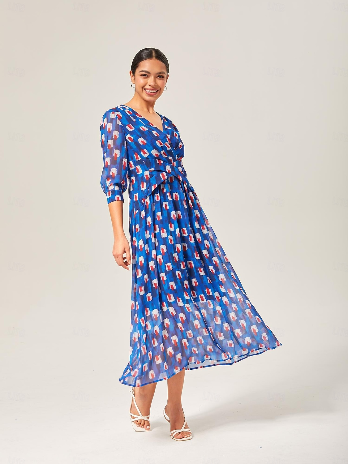 geometrisk maxikjole i chiffon med fargeblokker 2025 - $82.99 –P5