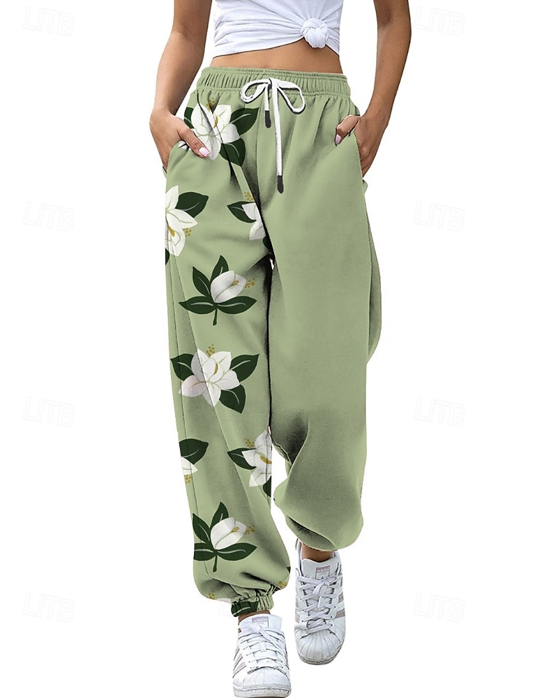 Mujer pantalones Corte Recto Ropa de calle Casual Longitud total Cintura Media Flor Bolsillo Estampado Diseño de cordón elástico Al Aire Libre Cómodo Exterior Noche Gris Amarillo Rosa Verde Ejército 2025 - $20.99 –P8