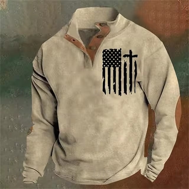 Herren Sweatshirt Armeegrün Braun Dunkelgray Stehkragen Grafik Kreuz Amerikanische Flagge Druck Täglich Ferien Ausgehen Polyester Streetwear Lässig Herbst Winter Bekleidung Kapuzenpullover Sweatshirts 2025 - $23.99 –P1