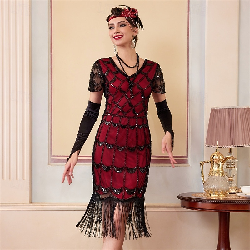 Retro Řvoucí 20s 20. léta 20. století Bubenové šaty Šaty Úbory Velký Gatsby Svatební host Flitry Třásně Maškarní kostým Dámské Vánoce předvečer Všech svatých Karneval Párty a večer Svatební hostina 2025 - $51.99 –P1