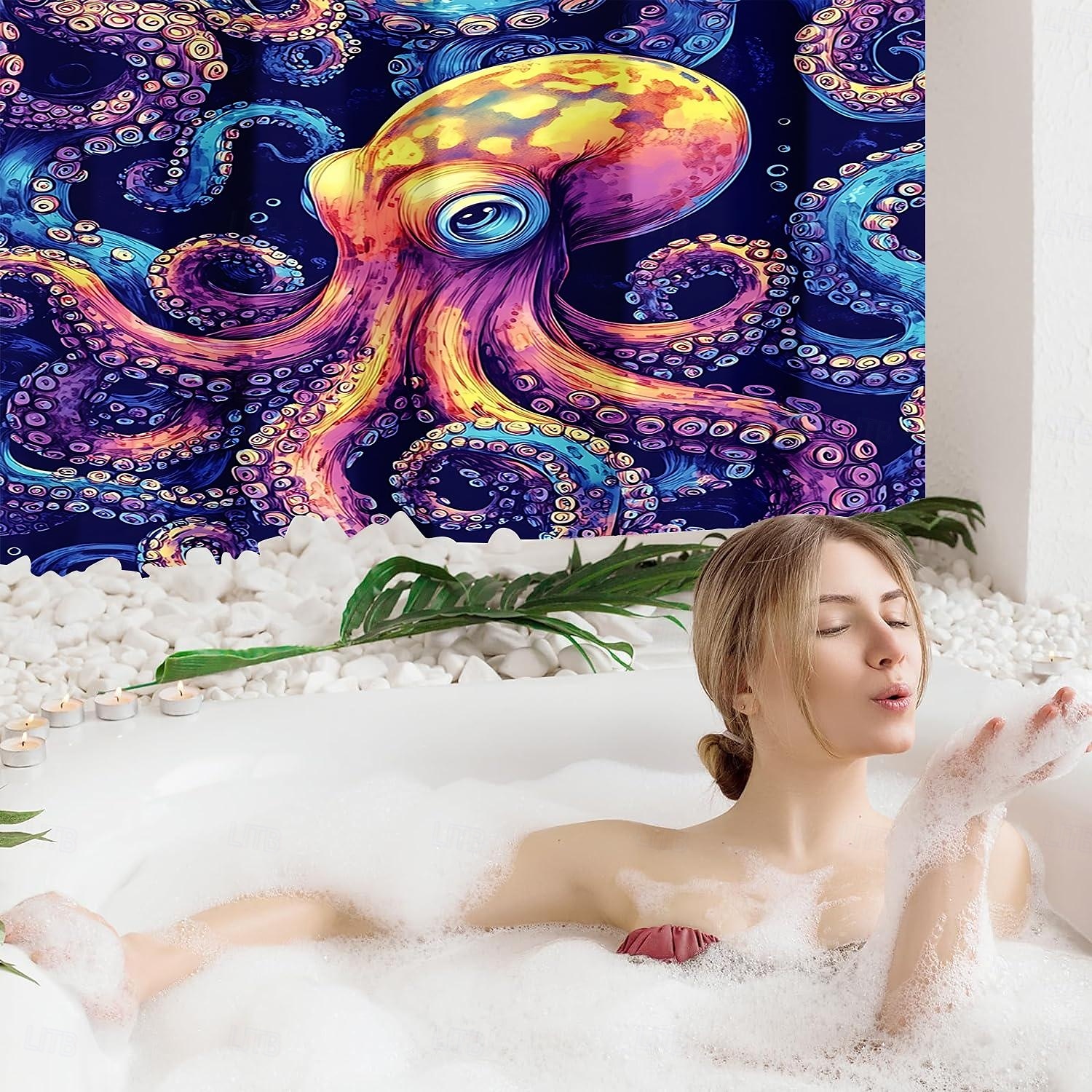 Perdea de duș cu animale oceanice, broaște țestoase, cu cârlige pentru baie, set de decor pentru baie, poliester, impermeabil, pachet de 12 cârlige din plastic 2026 - $22.99 –P1