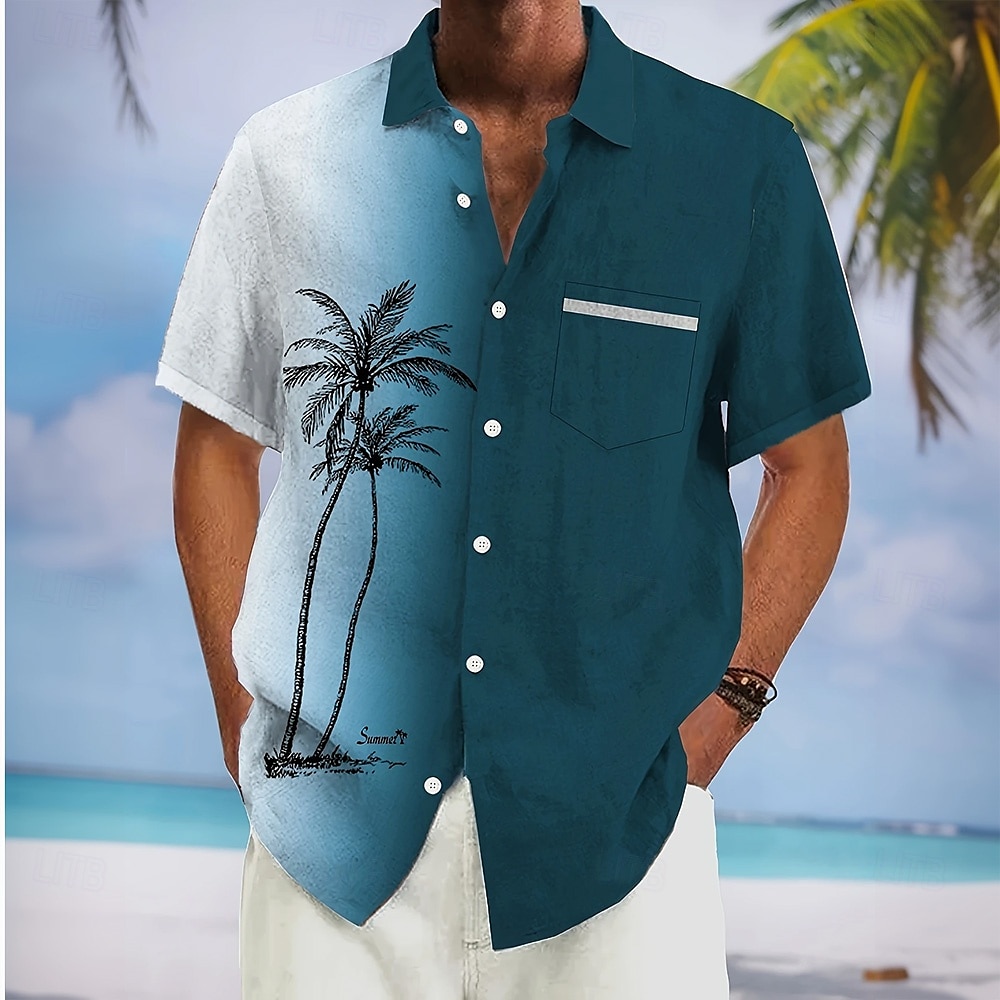 Herr Kokosnötsträd Gradientfärg Skjorta Hawaii skjorta Knapp upp skjorta Kortärmad Hawaiisk Semester Helgdag Standkläder Sommar Vår Nedvikt 3D-utskrift Främre en ficka Linne som skjorta Svart Vin Bl 2025 - $23.99 –P8