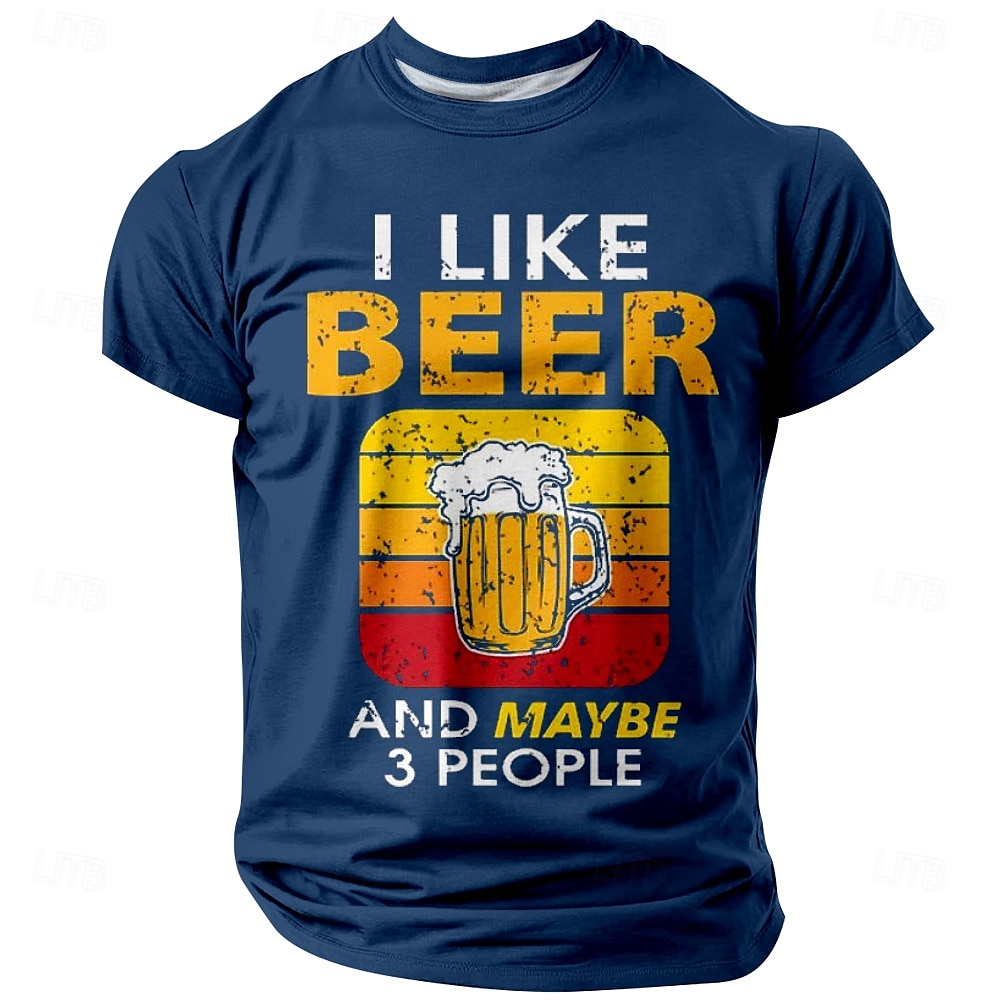 2025年 男性用グラフィックTシャツ「私はビールが好き、そして多分3人」面白いビール愛好者ショートスリーブユーモアTシャツ  コレクション – $17.99 –P1