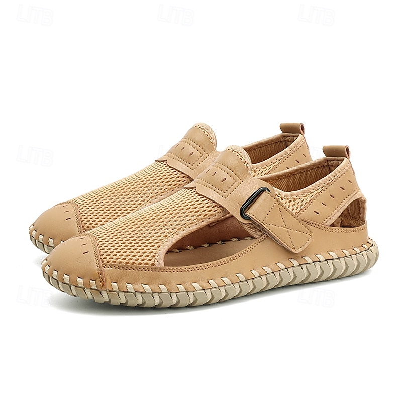 Men's Breathable Mesh Leather Sandals – Casual Hook and Loop Outdoor Fisherman Shoes for Summer Walking and Beach Travel 2025 - $46.99 –P3