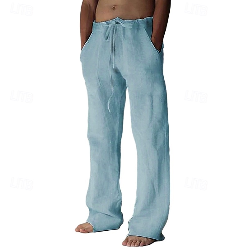 Herren Leinenhosen Hose Sommerhose Baggy-Hosen Kordelzug Elastischer Bund Gerader Schnitt Einfach Komfort Atmungsaktiv Volle Länge Lässig Täglich Ferien Mode Klassicher Stil Schwarz Himmelblau 2025 - $20.99 –P1