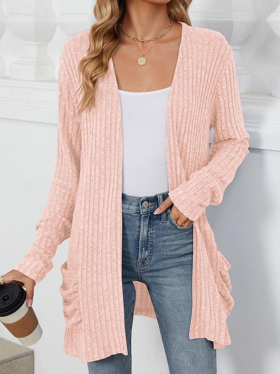 Femmes Pull Cardigan Élégant Mode Streetwear Couleur Unie Ouvert devant Avec Poches Tricoté manche longue Hauts Réguliers Tricoter Extérieur Quotidien Week-end Rose Claire Bleu Automne Hiver de 2025 ? $23.99 –P10