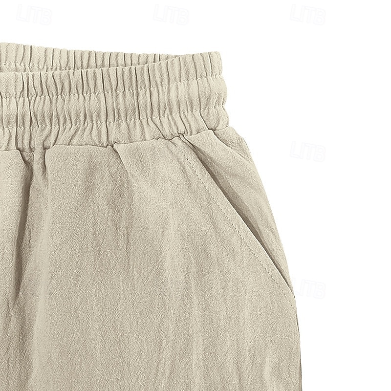 Homens Shorts de algodão e linho Bermuda Cargo Calção Shorts de verão Com Cordão Cintura elástica Bolso multi Tecido Conforto Vestível Comprimento do joelho Ao ar livre Esporte Diário Moda Casual de 2025 por $17.99 –P7