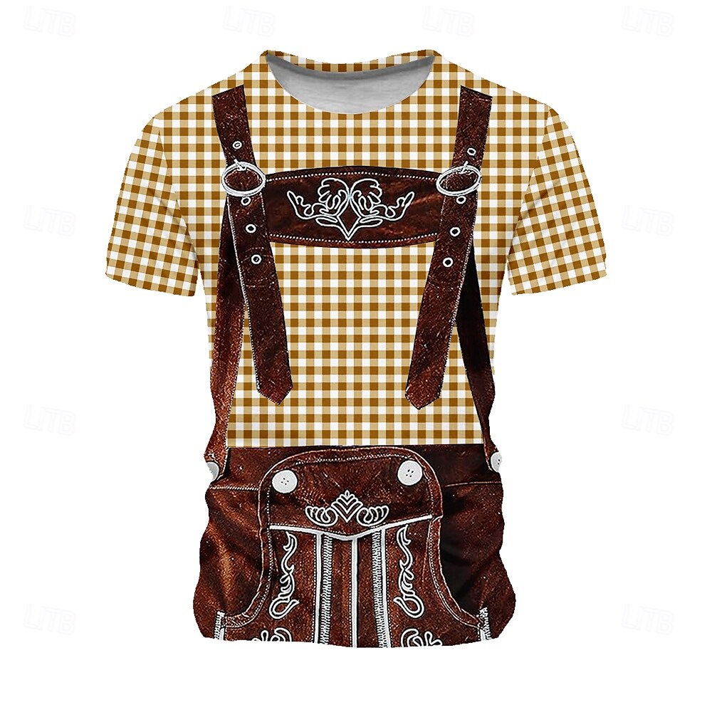 Oktoberfest Voor heren Ruitjes Duitsland dirndls T-shirt Korte mouw T-shirt 3D-afdrukken Strakke ronde hals Overhemd Vakantie overdreven Ontwerper Carnaval Feest Licht Blauw Blauw 1# Blozend Roze 2025 - $15.99 –P3