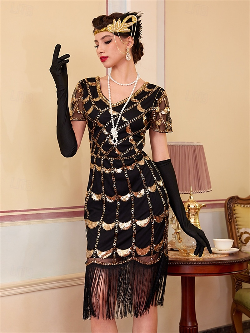 Retro Řvoucí 20s 20. léta 20. století Bubenové šaty Šaty Úbory Velký Gatsby Svatební host Flitry Třásně Maškarní kostým Dámské Vánoce předvečer Všech svatých Karneval Párty a večer Svatební hostina 2025 - $51.99 –P6