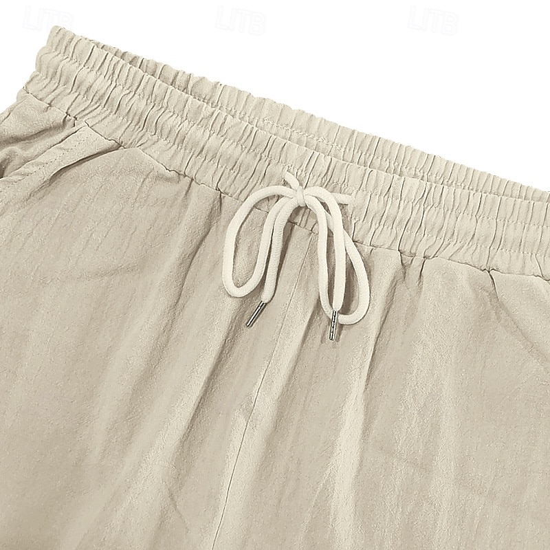 Homens Shorts de algodão e linho Bermuda Cargo Calção Shorts de verão Com Cordão Cintura elástica Bolso multi Tecido Conforto Vestível Comprimento do joelho Ao ar livre Esporte Diário Moda Casual de 2025 por $17.99 –P5