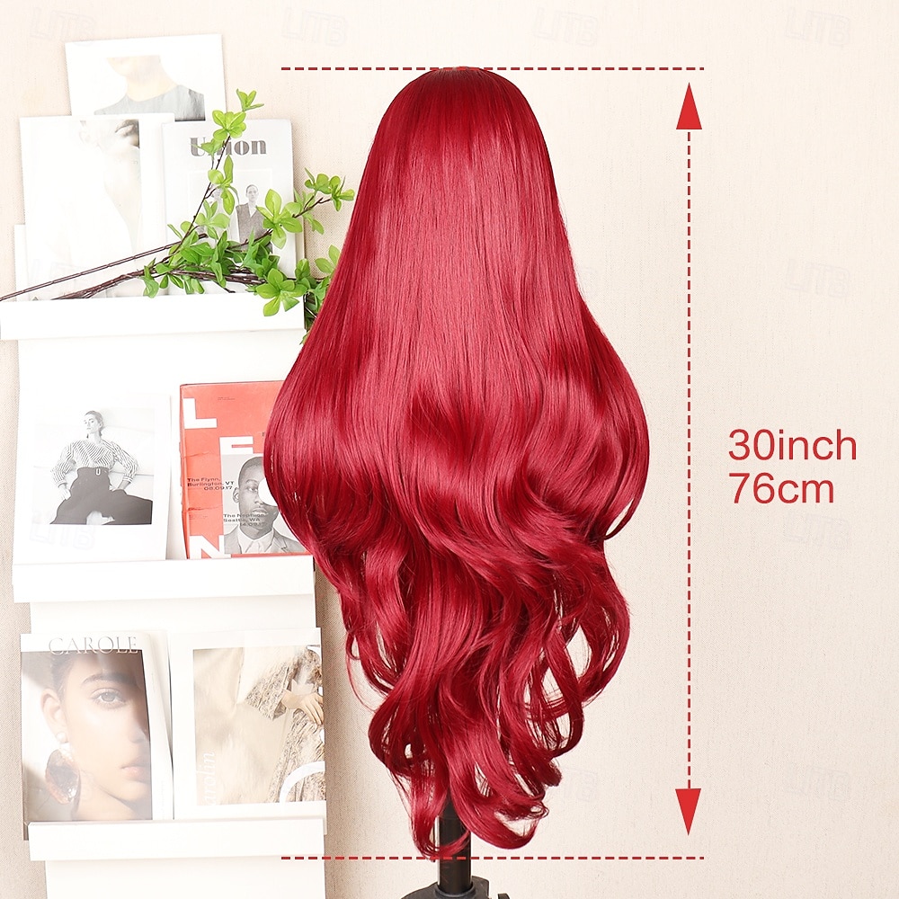 Synthetic Lace Wig Body Wave Style 30 inch Red Middle Part 13x6 Lace Front Wig Women's Wig Red / White 2026 - $81.99 –P8