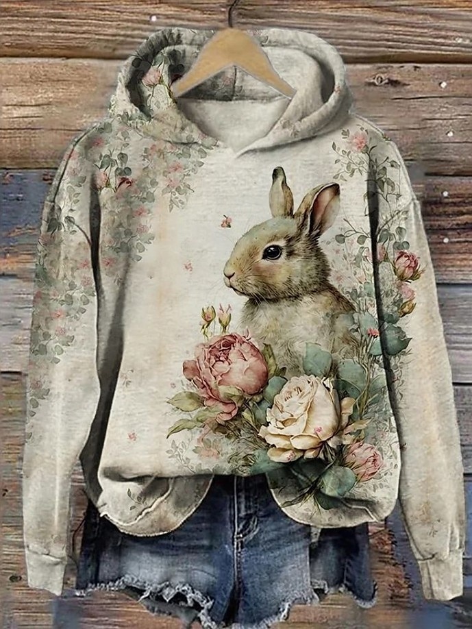 Women's Pullover Hoodie Sweatshirt Floral Graphic Elegant Warm Active Long Sleeve Hooded Regular Tops Street Dailywear Casual Print White Pink Purple Green Khaki Spring Fall Winter 2025 - $24.99 –P5