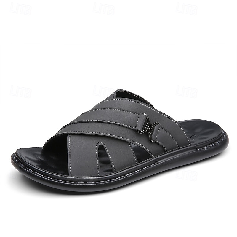 Men's Tan Faux Leather Slide Sandals Cross-Strap Open-Toe Design with Arch Support Great for Casual Summer Home and Street Style 2025 - $32.99 –P2