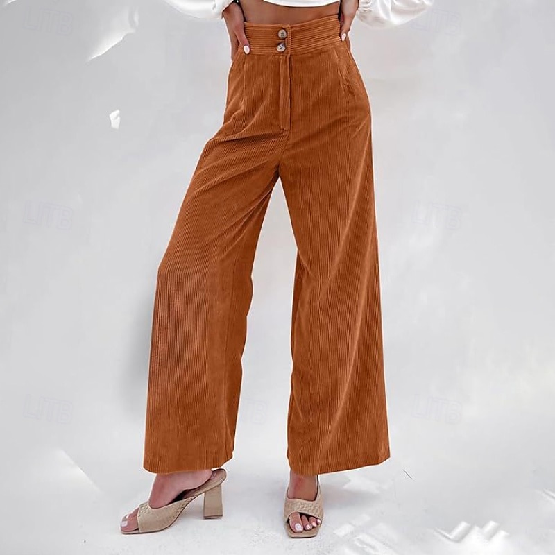 Women's Slacks Pants Trousers Streetwear Casual Full Length Natural Plain Pocket Buckle Outdoor Comfortable Outdoor Vacation Daily Wear Apricot Black Orange Green Fall Regular Fit 2025 - $19.99 –P11
