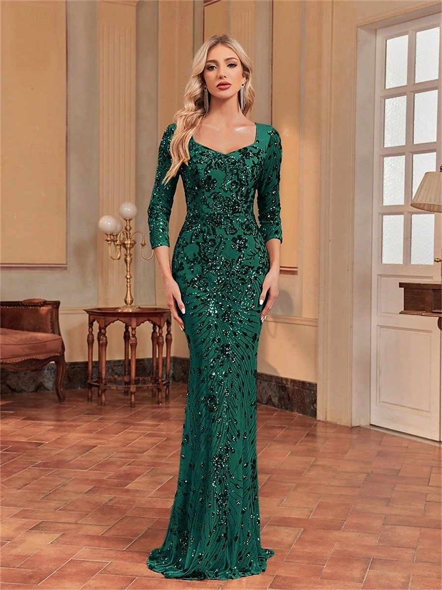 Mermaid / Trumpet Quinceanera Dresses Elegant Dress Formal Wedding Floor Length Long Sleeve Sweetheart Sequined with Sequin 2025 - $109.99 –P15