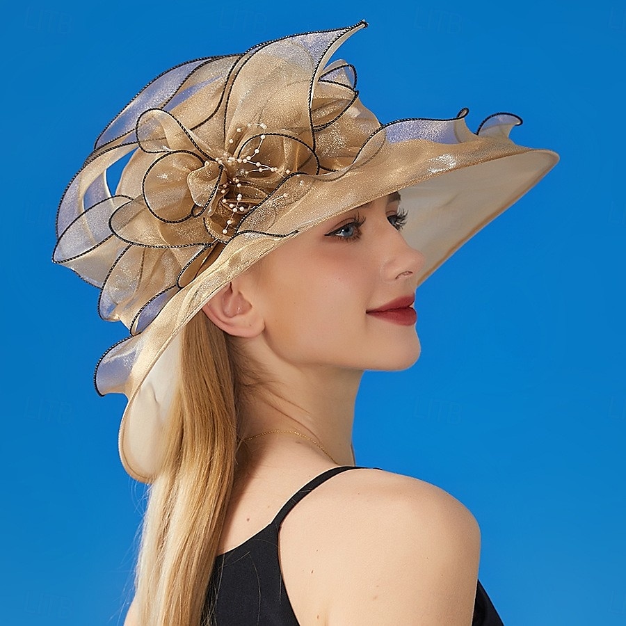 Hatter organza Solhatt Formell Bryllup Aftenselskap Te Fest Hesteløp Elegant Årgang Med Blomster Hodeplagg Hodeplagg 2025 - $15.49 –P6