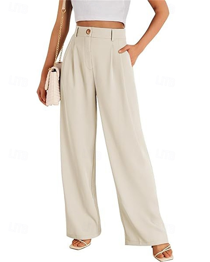Dam Brett skaft Byxor Streetwear Ledigt Fullängd Hög midja Ensfärgat Ficka Mateial som andas Mjuk Microelastisk Semester Gata Dagliga kläder Svart Röd Brun Kaki Vår Höst Normal 2025 - $19.99 –P5