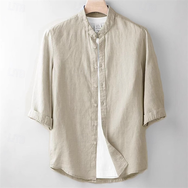 Per uomo Camicia Camicia di lino Camicia casual Camicia con Bottoni Camicia di cotone Semplice Vacanza Camicia hawaiana Bianco Blu marino Grigio chiaro Beige Manica 3/4 Colletto alla coreana Estate del 2025 a $19.99 –P1